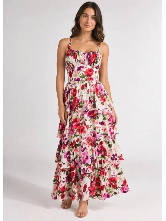 Abercrombie & Fitch NWT Floral Tiered Maxi Dress Cross Tie Back