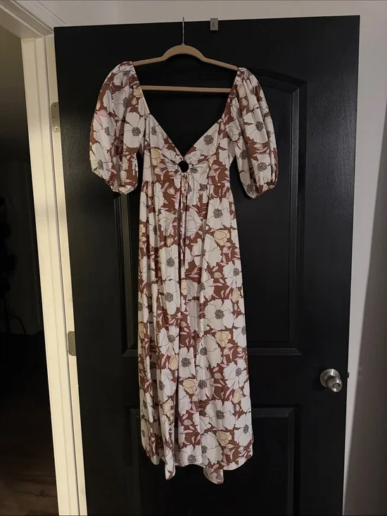 Abercrombie & Fitch Cream Floral Maxi Dress with Brown and Pink Accents
