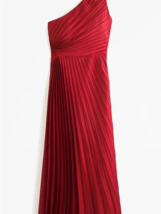 Abercrombie & Fitch Giselle One Shoulder Pleated Satin Maxi Dress Wine Size M