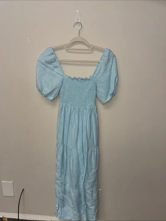 Abercrombie & Fitch Light Blue Puff Sleeve Maxi Dress