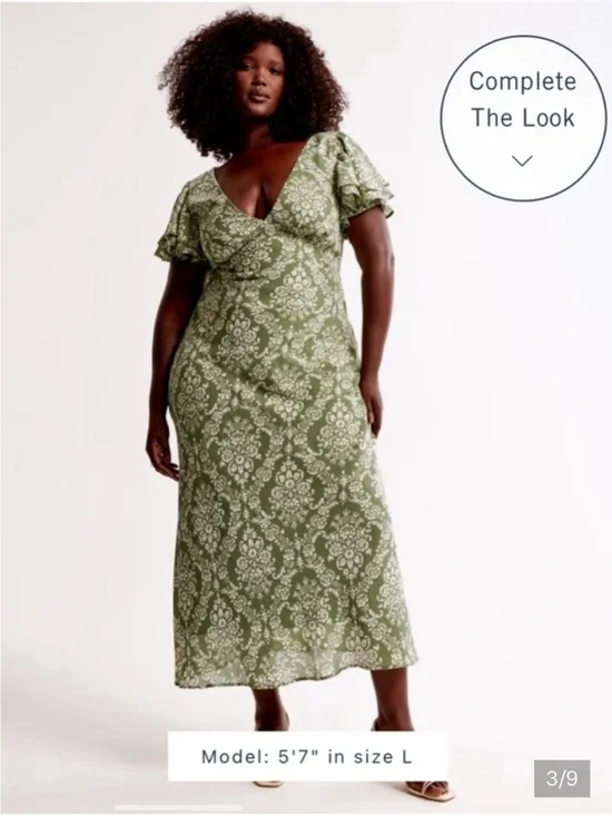 Abercrombie & Fitch Olive Green and White Floral Midi Dress