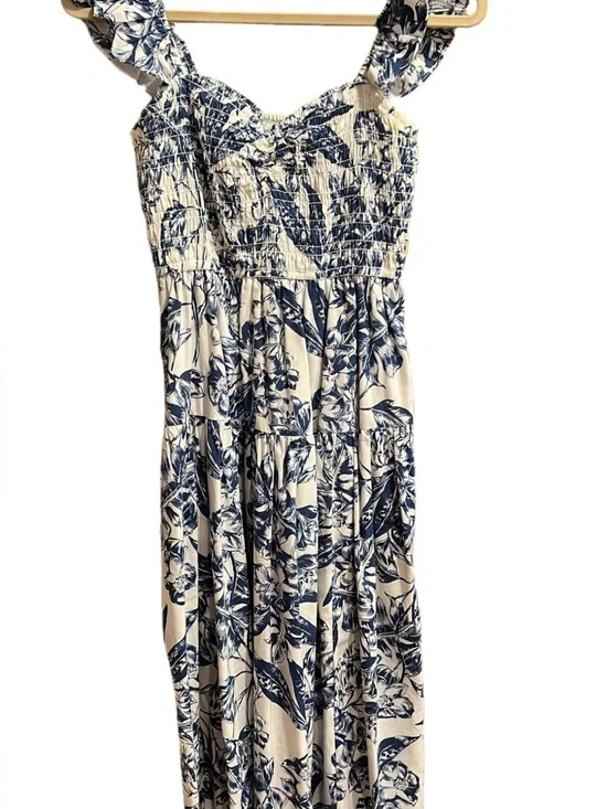 Abercrombie & Fitch Navy Floral Smocked Cream Maxi Dress