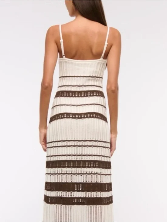 Abercrombie New With Tags Cream & Brown Striped Knit Maxi Dress
