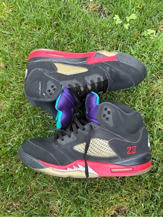 Nike Air Jordan Retro 5 Top 3 Fire Red Metallic Grape Sneakers size 10