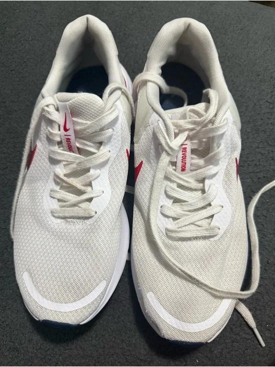 Nike White Sneakers with Red Swoosh