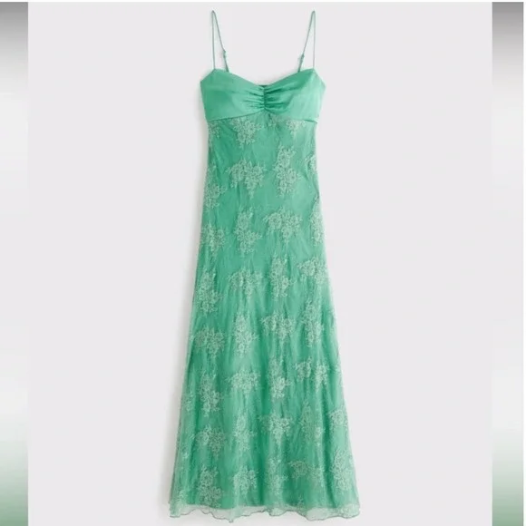 Abercrombie & Fitch Julia Green Slip Lace Maxi Cottagecore Dress Wedding Guest