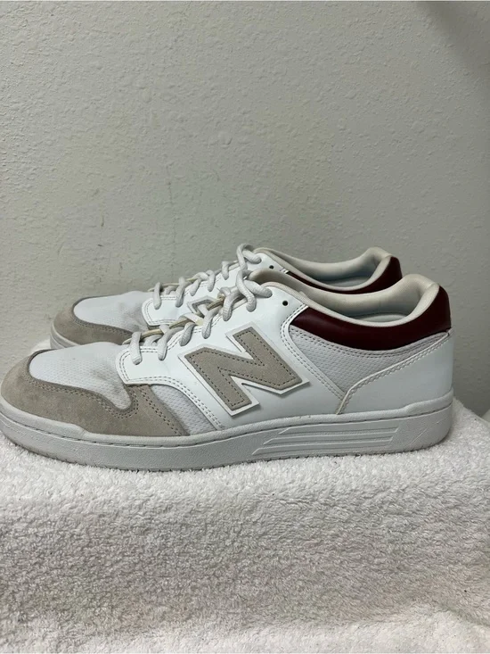 New Balance 480 Men’s Low Top Leather Sneakers White/Gray Burgundy Size 13