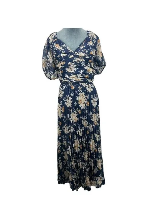 Abercrombie & Fitch Dress Women's XLT Navy Blue Floral Puff Sleeve Maxi NWT