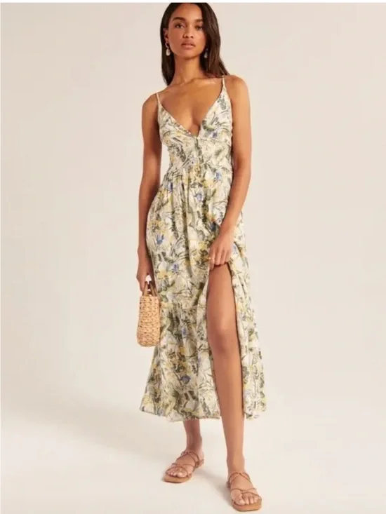 Abercrombie & Fitch Button Through Floral Spaghetti-Strap Maxi Dress