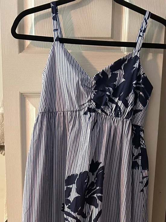Navy Floral Stripe Maxi Dress