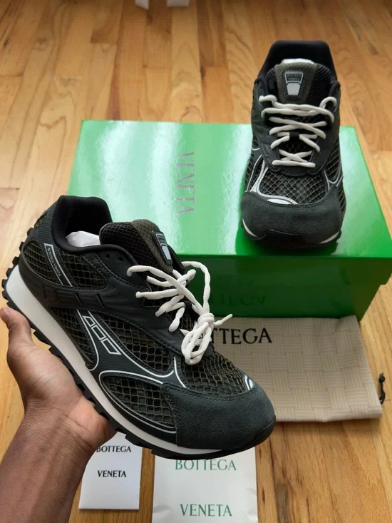 Bottega Veneta Black and Olive Green Men's Mesh Runner