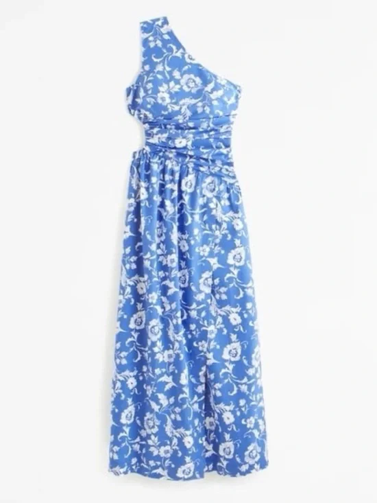 Abercrombie and Fitch Giselle Maxi Dress One-Shoulder Blue Floral Dress Size L