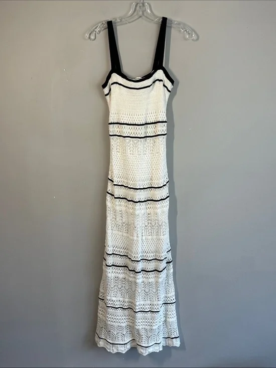 NWT Abercrombie & Fitch Cream Crochet-Style Boho Maxi Dress Size S Summer Vaca
