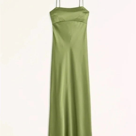 Abercrombie Green Satin Slip Dress with Spaghetti Straps Open Back NWT XSmallPet