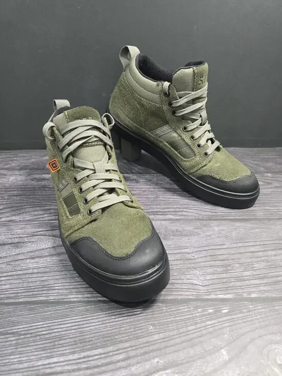 5.11 Tactical Men's 9.5 Norris Ranger Green Suede Sneakers Vibram Soles Mid-Cut