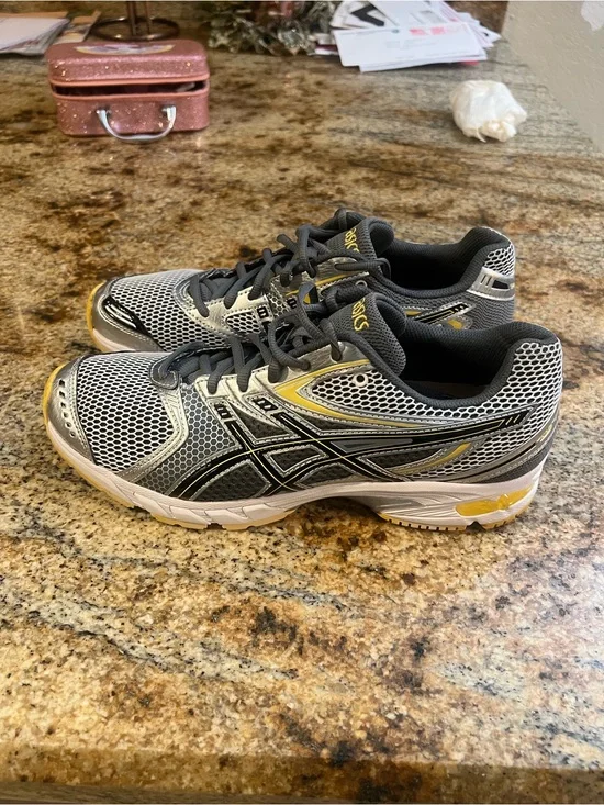 ASICS Gray and Yellow Mesh Running Sneakers