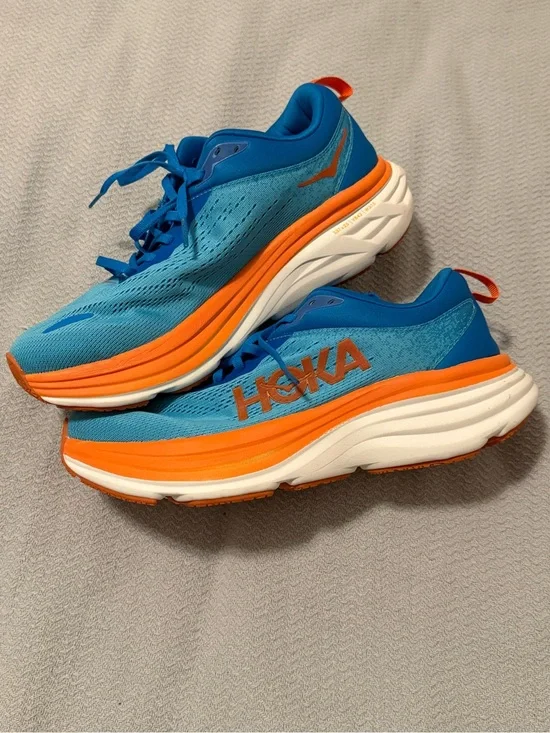 Hoka Men's Blue and Orange Cushioned Running Sneakers size 10