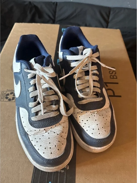 Nike Air Force 1 Low Top Sneakers - Navy Blue and White, Size 7 Youth