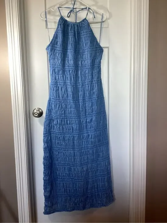 New Abercrombie & Fitch Women's Halter Ruched Maxi Dress Dress Blue Size Large