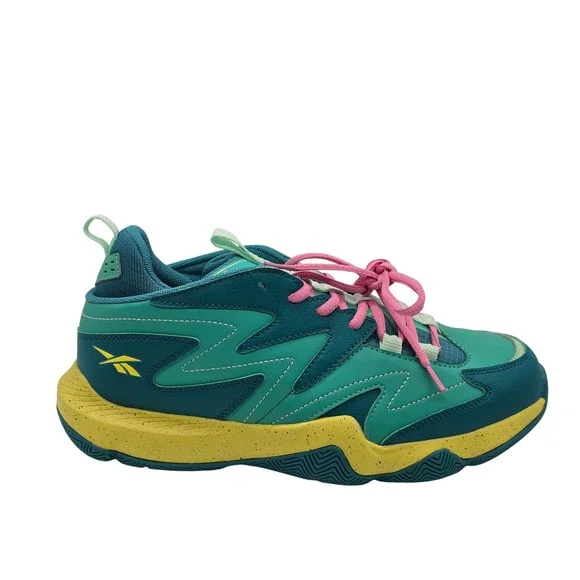 Reebok Kamikaze II Low Mens 9 Teal Aqua Yellow Basketball Shoes 400023121