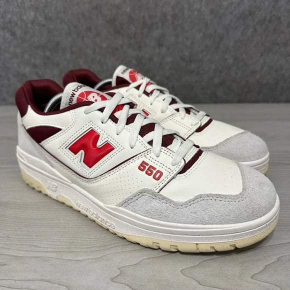 New Balance 550 Sneakers Mens Size 12 Sea Salt‎ True Red Leather Suede Classic