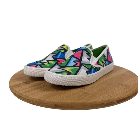 Loudmouth Sam Youth 4.5 Slip On Sneakers Multicolor Geometric Lightning Canvas‎