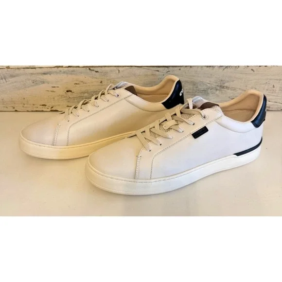 Coach Shoes Mens Size 13D White Leather Low Top Lace‎ Up Logo Sneakers G5026