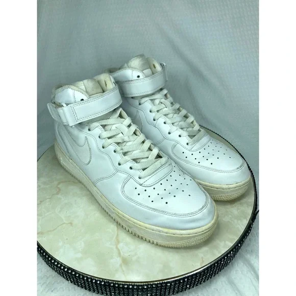 Nike Air Force 1 Mid 07 Basketball Shoes Mens 11 White Leather Sporty Sneakers