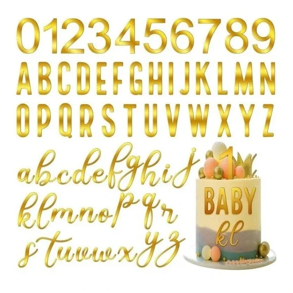 124 Piece Gold Acrylic Number Alphabet Cake Topper DIY Set Personalize Custom