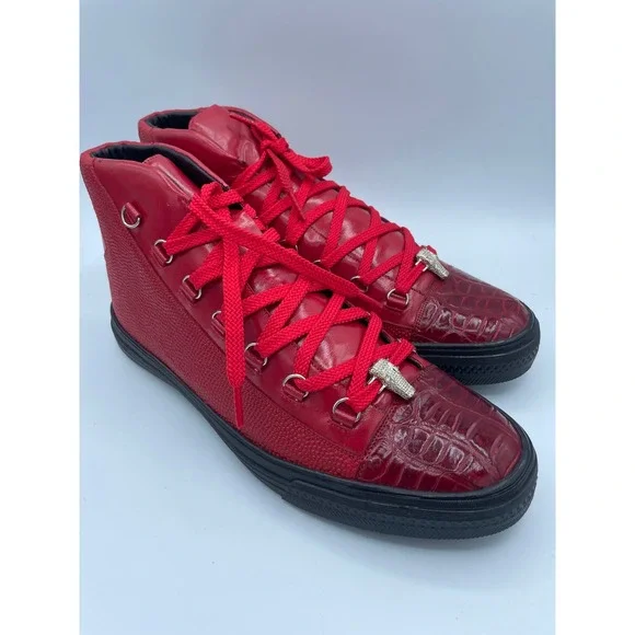 Belvedere Angelo Mens Red Crocodile Calf Leather High Top‎ Sneakers Sz 8 RARE