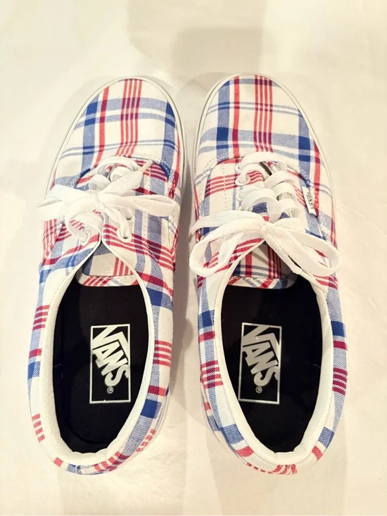 Vans Kids Red, Blue & White Plaid Canvas Sneakers