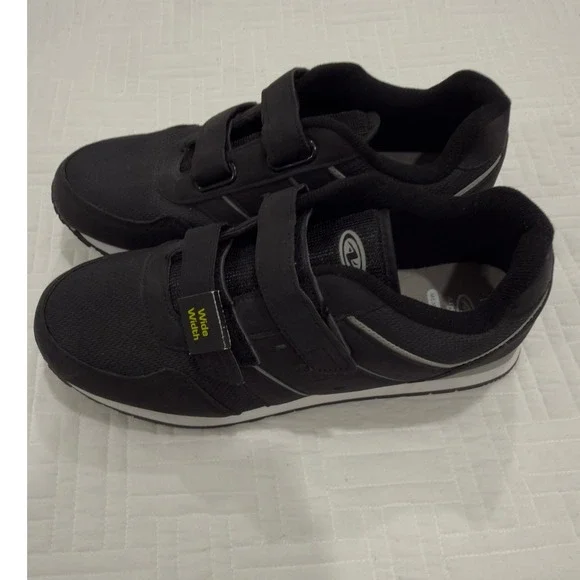 Athletic Works Mens Walking Shoes Black Wide Width Memory Foam Hook Loop 12W