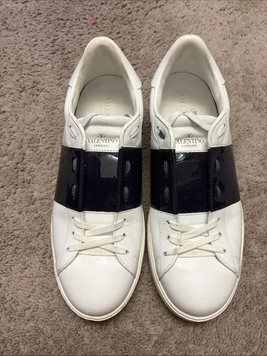 Men’s Valentino White Sneakers with Black Patent Band