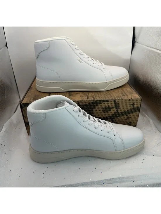 COACH High Line Leather High Top Sneakers CY058 Optic White Men’s 11D NIB