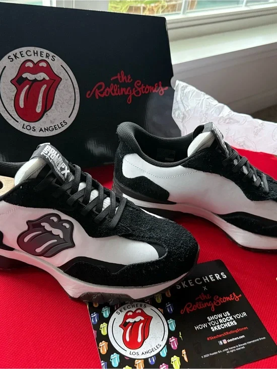 Skechers Black and White Rolling Stones Logo Sneakers