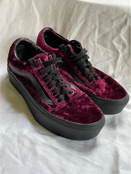 Vans Old Skool Platform Velvet Sneakers Burgundy Wine Men’s Size 6