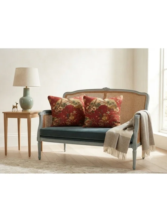 Pair of Custom Vintage Chinoiserie Down Pillows – Red & Gold Pagoda