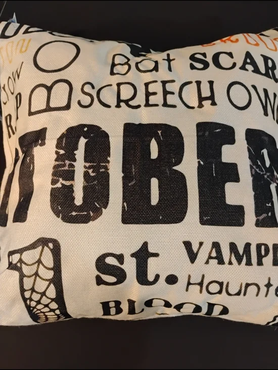 Halloween Word-Print Accent Pillow in Black and White