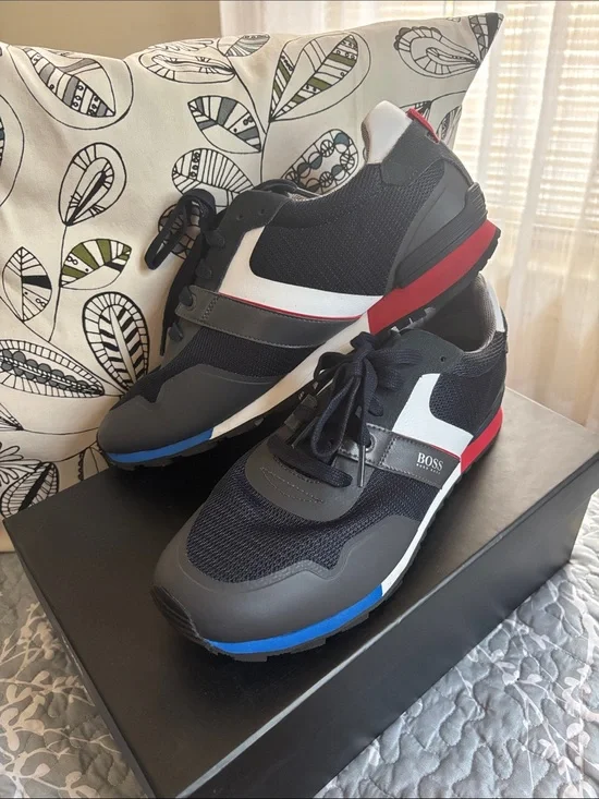 Boss Men's Black, White, Red & Blue Athletic Sneakers