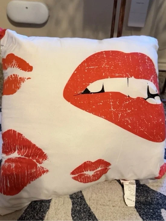 Lip print pillow red and white decorative