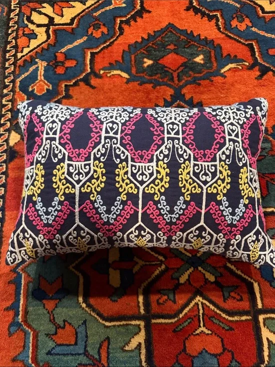 Traditional Block print John Robshaw 12 x 18 hand embroidered Throw Pillow
