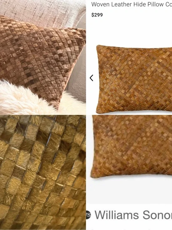 Williams Sonoma Woven Leather Hide Pillow oblong 12x16 western Cowboy