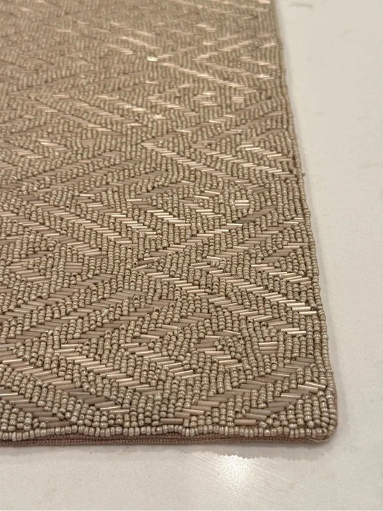 Two hand beaded, Chevron Pattern pillow covers 19”x13”in Neutral Beige