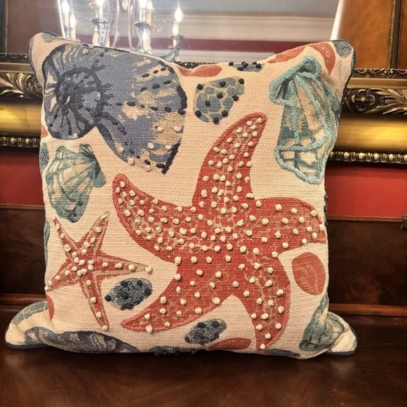EnVogue Coastal Collection Starfish Seashell Throw Pillow 19x19 Beach Nautical