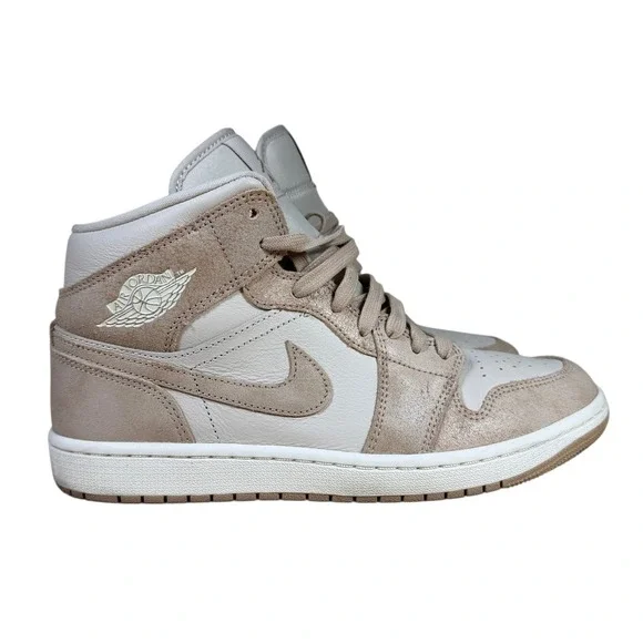 Nike Air Jordan 1 Mid Linen College Grey Light Bone Men's US‎ 10