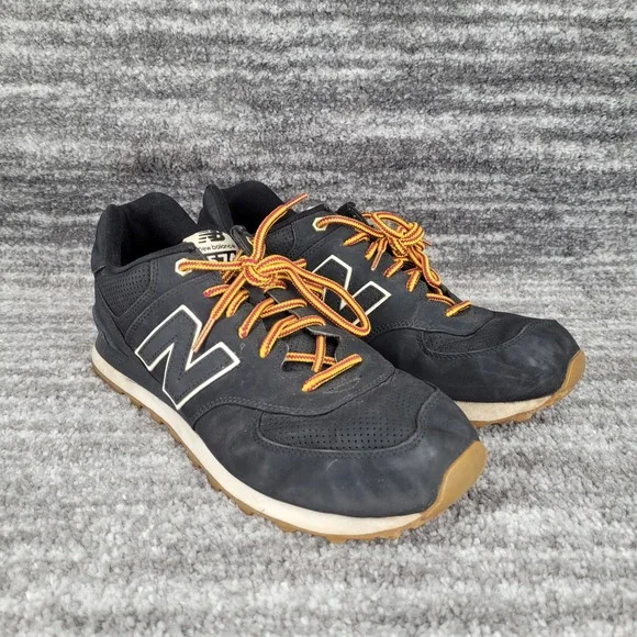 New Balance‎ 574 Mens Black Nubuck Leather Sneakers ML574HRD Size 12 Gum Sole