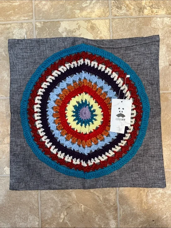 NWT Multicolor Crochet Accent Pillow Cover