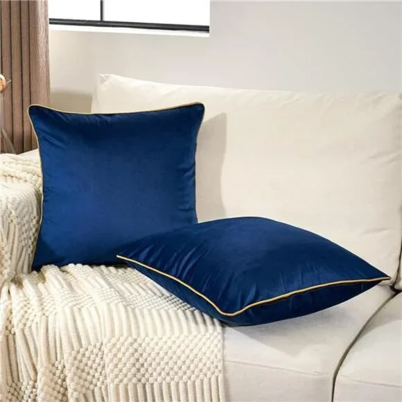 Navy Blue Velvet Pillow Covers 18x18 Set of 2 Soft Decorative Cushion Cases Sofa