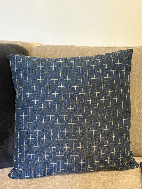 Decorative Navy Blue Cross-Stitch Throw Pillow - Home Accents