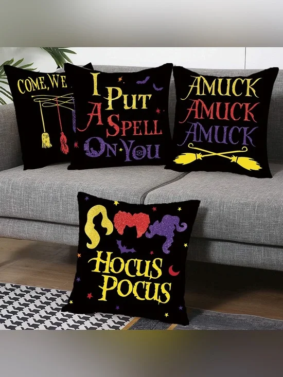 Hocus Pocus Decorative Throw Pillow Set - Black with Yellow, Red & Purple